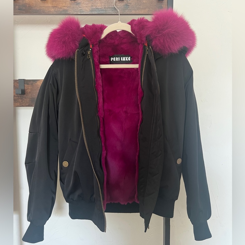 Real Fur - Fuchsia Bomber Jacket w/ Removable Fox Hood & Rex Rabbit Vest Liner